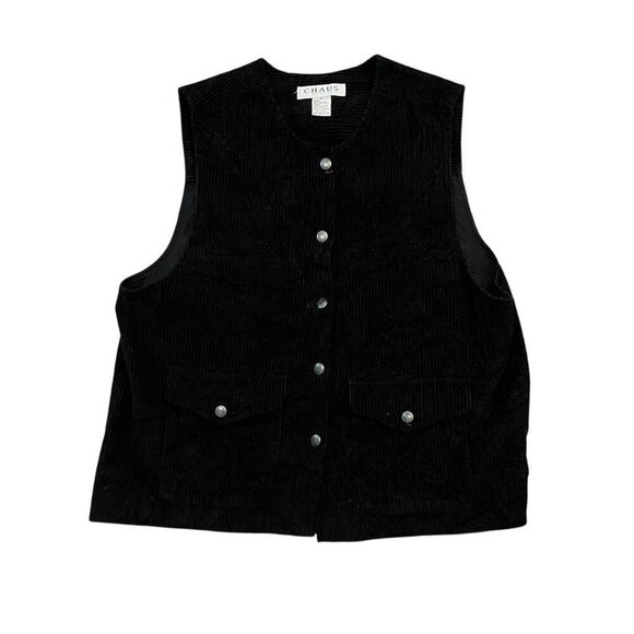VINTAGE CHAUS SPORT Black Velvet Vest Size 16 - Picture 1 of 7